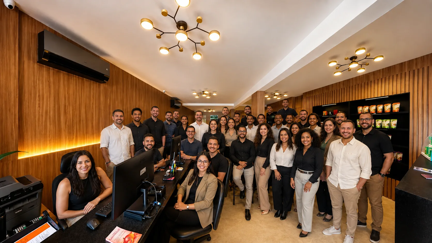 Equipe da Inside Pharmacy reunida na loja